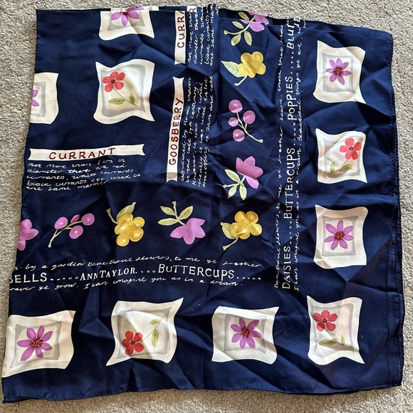Ann Taylor vintage silk scarf in blue and florals. Made in Japan. 33x33" - Picture 2 of 2
